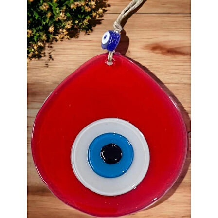 Dodes Orta Boy Şeffaf Kırmızı Damla Desen Nazar Boncuklu Duvar Dekoru Cam Duvar Süsü