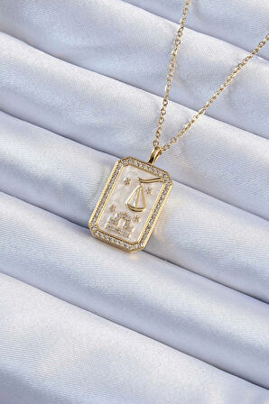 Dodes Dodes 316L Çelik Zincir Altın Renk Zirkon Taşlı Çerçeveli Tarot Kolye TG27BKO9243