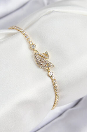 Dodes Dodes Pirinç Zirkon Taşlı Kuğu Model Gold Renk Kadın Bileklik TG27BB7889