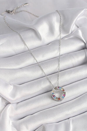 Dodes Dodes 316L Çelik Gümüş Renk Zincir Renkli Zirkon Taşlı Xoxo Model Kadın Kolye TG27BKO9629