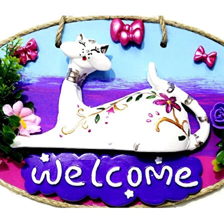 Dodes Kedi Figürlü Welcome Yazılı El Yapımı Kapı Süsü