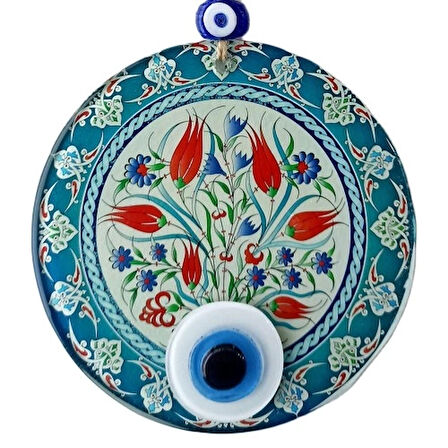 Dodes Nazar Boncuklu Lale Desenli Füzyon Cam Duvar Süsü