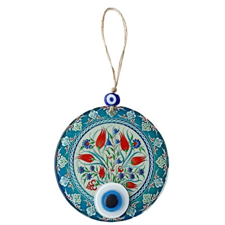 Dodes Nazar Boncuklu Lale Desenli Füzyon Cam Duvar Süsü