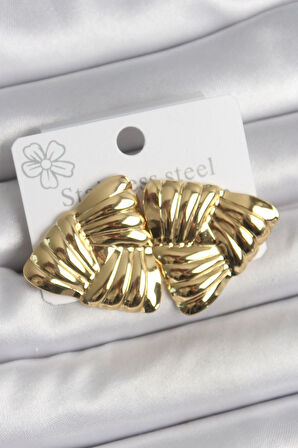 Dodes Dodes 316 Çelik Gold Renk İşlemeli Üçgen Model Kadın Küpe TG27BKP10524