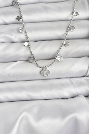 Dodes Dodes Pirinç Gümüş Renk Yonca Model Kadın Kolye TG27BKO10651