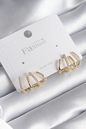 Dodes Pirinç Gümüş Renk Zirkon Taşlı Çatal Model Kadın Küpe TG27BKP8511