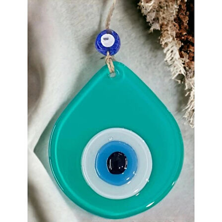 Dodes Orta Boy Açık Yeşil Damla Desen Nazar Boncuklu Duvar Dekoru Cam Duvar Süsü