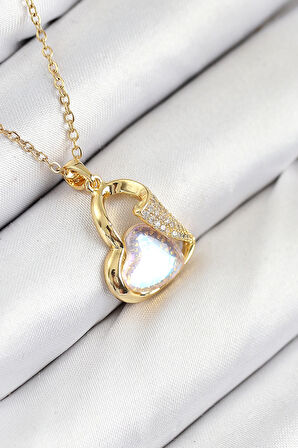 Dodes 316L Çelik Zirkon Taşlı Kalp Model Gold Renk Kadın Kolye TG27BKO10530