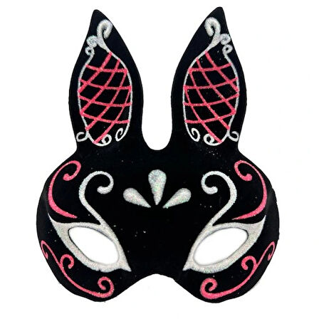Dodes Siyah Süet Tavşan Maskesi Simli