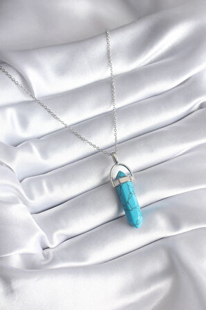 Dodes 316L Çelik Gümüş Renk Mavi Taşlı Model Kadın Kolye TG27BKO8243