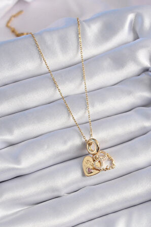 Dodes Dodes 316L Çelik Gold Renk Zirkon Taşlı Sonsuzluk Kalp Figür Charm Model Kadın Kolye TG27BKO9310
