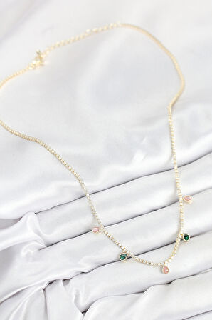 Dodes Dodes Pirinç Zirkon Taşlı Su Yolu Damla Model Gold Renk Kadın Kolye TG27BKO10545