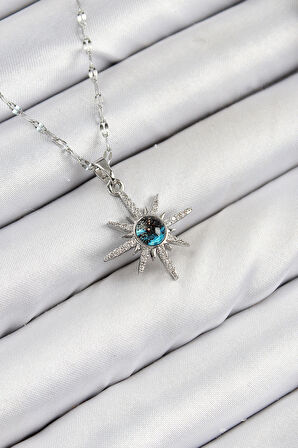 Dodes Dodes 316L Çelik Zirkon Taşlı Kutup Yıldızı Model Gümüş Renk Kadın Kolye TG27BKO10443