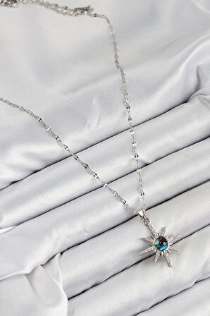 Dodes Dodes 316L Çelik Zirkon Taşlı Kutup Yıldızı Model Gümüş Renk Kadın Kolye TG27BKO10443