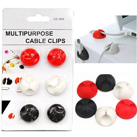 Dodes Yapışkanlı Kablo Sabitleyici Düzenleyici 6'lı Paket (2 Beyaz-2 Kırmızı-2 Siyah)