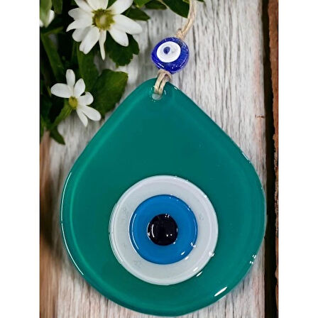 Dodes Orta Boy Yeşil Damla Desen Nazar Boncuklu Duvar Dekoru Cam Duvar Süsü