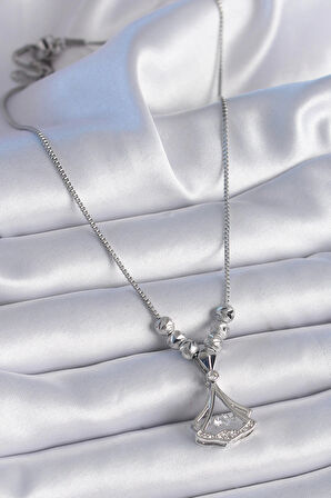 Dodes 316L Çelik Zincir Gümüş Renk Gingko Yaprağı Model Zirkon Taş Detay Kadın Kolye TG27BKO9351