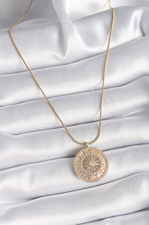 Dodes 316L Çelik Gold Renk Zirkon Taşlı 12 Burç Madalyon Model Kadın Kolye TG27BKO9542
