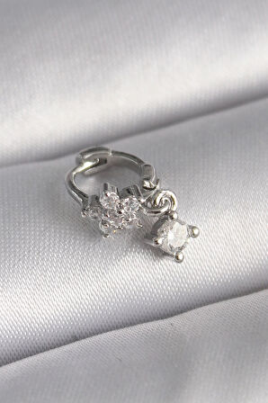 Dodes 316L Çelik Gümüş Renk Zirkon Taşlı Çiçek Model Sallantı Detay Tragus Piercing TG27PR1311