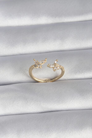 Dodes Pirinç Gold Renk Zirkon Taşlı Kelebek Model Kadın Yüzük TG27BYK3850