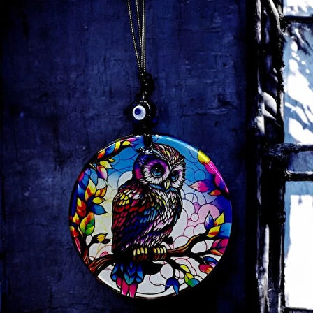 Dodes Dalda Baykuş Desenli 12 Cm Füzyon Cam Duvar Süsü