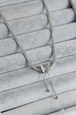 Dodes Dodes 316L Çelik Gümüş Renk İtalyan Zincir Model Simli Kelebek Figür Kadın Kolye TG27BKO7676