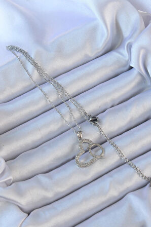 Dodes Dodes 316L Çelik Zincir Gümüş Renk Zirkon Taşlı Yüzüklü Kalp Kolye TG27BKO9146