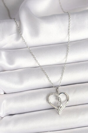 Dodes 316L Çelik Gümüş Renk Zincir Zirkon Taş Detaylı Kalp Model Kadın Kolye TG27BKO9854