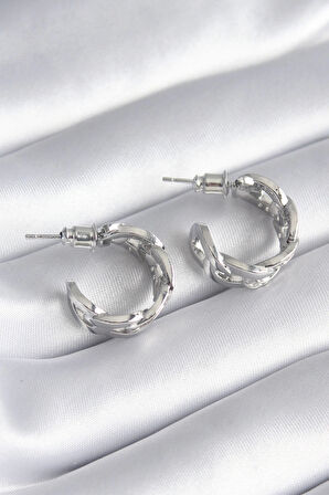 Dodes Pirinç Gümüş Renk Zirkon Taşlı Zincir Model Kadın Küpe TG27BKP9793