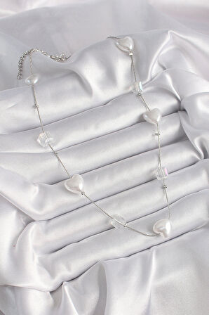 Dodes Dodes Pirinç Gümüş Renk Beyaz İnci Kalp Model Kadın Kolye TG27BKO9624