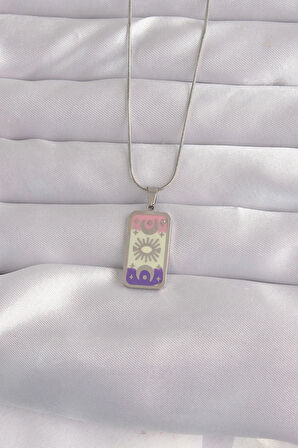 Dodes 316L Çelik Gümüş Renk Karışık Mineli Ay Figür Tarot Kolye TG27BKO9044