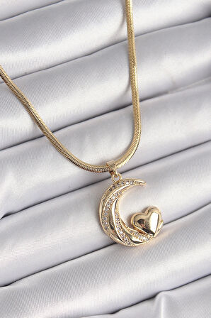 Dodes Dodes 316L Çelik Gold Renk Çelik İtalyan Zincir Zirkon Taşlı Halil Figür Kalp Detay Kadın Kolye TG27BKO9591