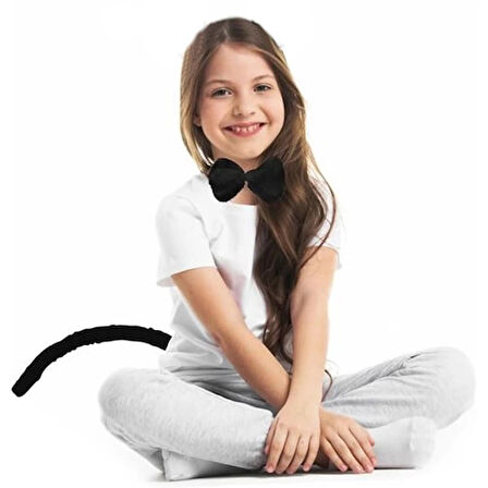 Dodes Peluş Siyah Renk Kuyruk ve Papyon Yetişkin Çocuk Uyumlu