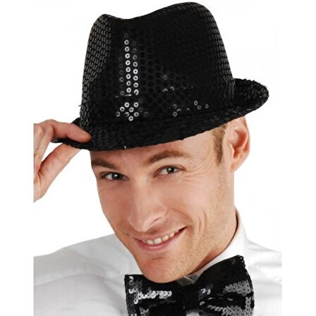 Dodes Disko Star Siyah Payetli Fötr Şapka Yetişkin Boy