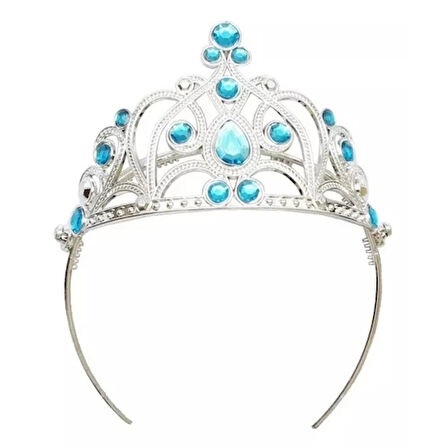 Dodes Mavi Taşlı Elsa Çocuk Tacı Prenses Tacı Kraliçe Tacı 16x14 cm