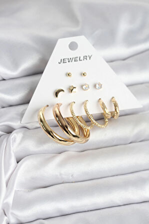 Dodes Dodes Gold Renk 6 Çiftli Pirinç Kadın Küpe Seti TG27BKP11323