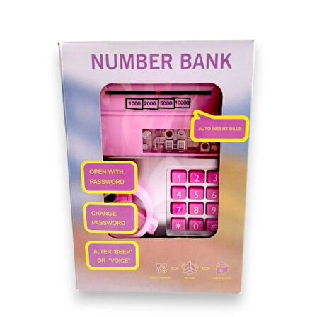 Dodes Şifreli Otomatik Kağıt Para Alan Atm Pembe Kumbara