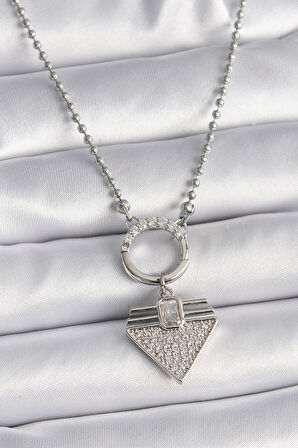 Dodes Dodes 316L Çelik Gümüş Renk Topçuk Zincir Zirkon Taşlı Üçgen Model Kadın Kolye TG27BKO9574