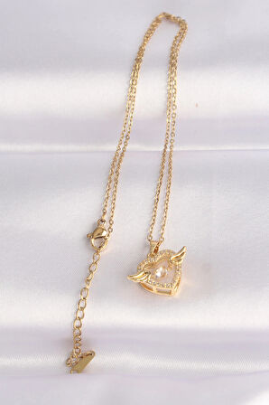 Dodes 316L Çelik Zincir Altın Renk Zirkon Taşlı Kanatlı Kalp Kolye TG27BKO8628