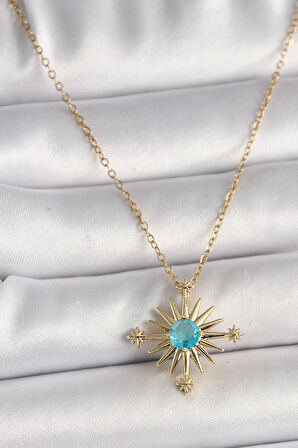 Dodes Dodes 316L Çelik Gold Renk Zincir Mavi Taş Detaylı Kuzey Yıldız Model Kadın Kolye TG27BKO9806