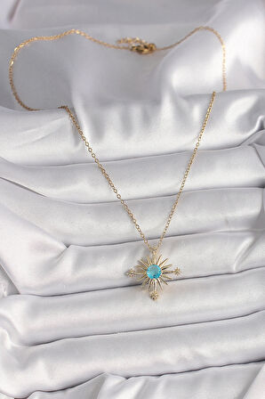 Dodes Dodes 316L Çelik Gold Renk Zincir Mavi Taş Detaylı Kuzey Yıldız Model Kadın Kolye TG27BKO9806