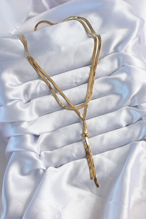 Dodes 316L Çelik Gold Renk 2'li İtalyan Zincir Asansör Model Sallantı Detay Kadın Kolye TG27BKO8025