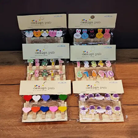 Dodes Şekilli Renkli Ahşap Mandal Seti (10'lu Paket)