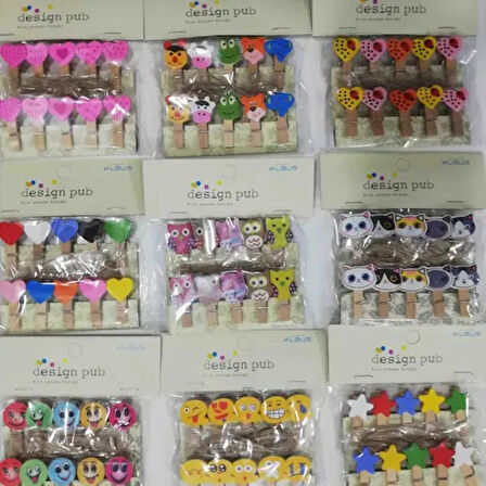 Dodes Şekilli Renkli Ahşap Mandal Seti (10'lu Paket)