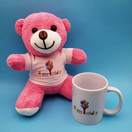 Dodes Happy Birthday Tasarım Pembe Ayıcık ve Kupa Seti