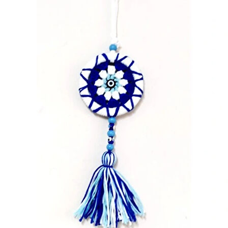 Dodes Ponponlu Nazar Boncuğu Desenli El Yapımı Mini Kapı, Duvar ve Araba Süsü