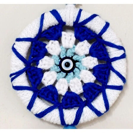 Dodes Ponponlu Nazar Boncuğu Desenli El Yapımı Mini Kapı, Duvar ve Araba Süsü