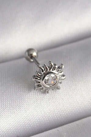 Dodes 316L Çelik Gümüş Renk Zirkon Taşlı Güneş Tragus Piercing TG27PR1279