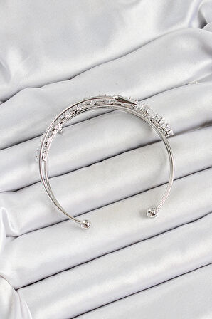 Dodes Pirinç Gümüş Renk Arpa Zirkon Taşlı Kadın Bileklik TG27BB7064