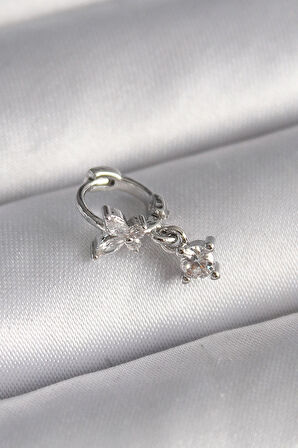 Dodes 316L Çelik Gümüş Renk Zirkon Taşlı Kelebek Model Sallantı Detay Tragus Piercing TG27PR1299